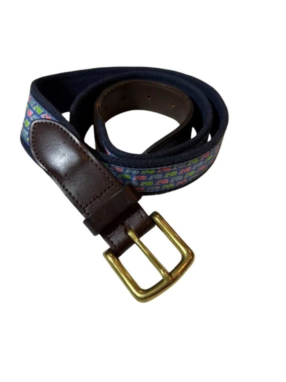 Vineyard Vines Whale Ribbon Canvas Leather Belt Size 38 Made in USA